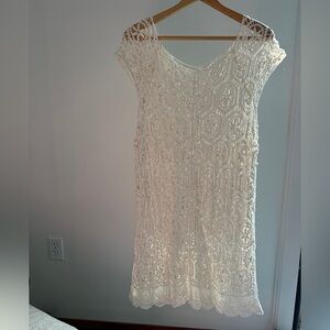 vintage 90s cream crocheted coverup dress size large
